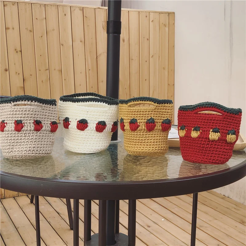 Title 2, Cartoon Fruit Wool Knitted Storage Tote Bag