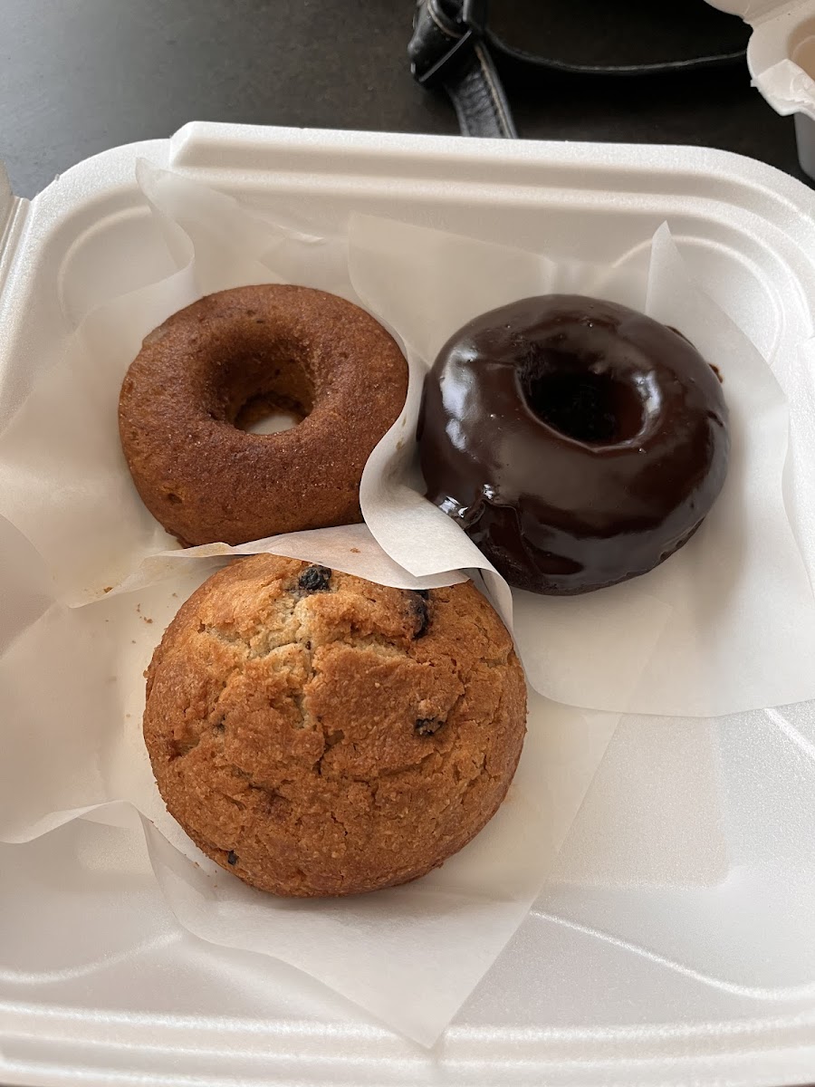 Chocolate & pumpkin donuts, blueberry scone (not my fave)