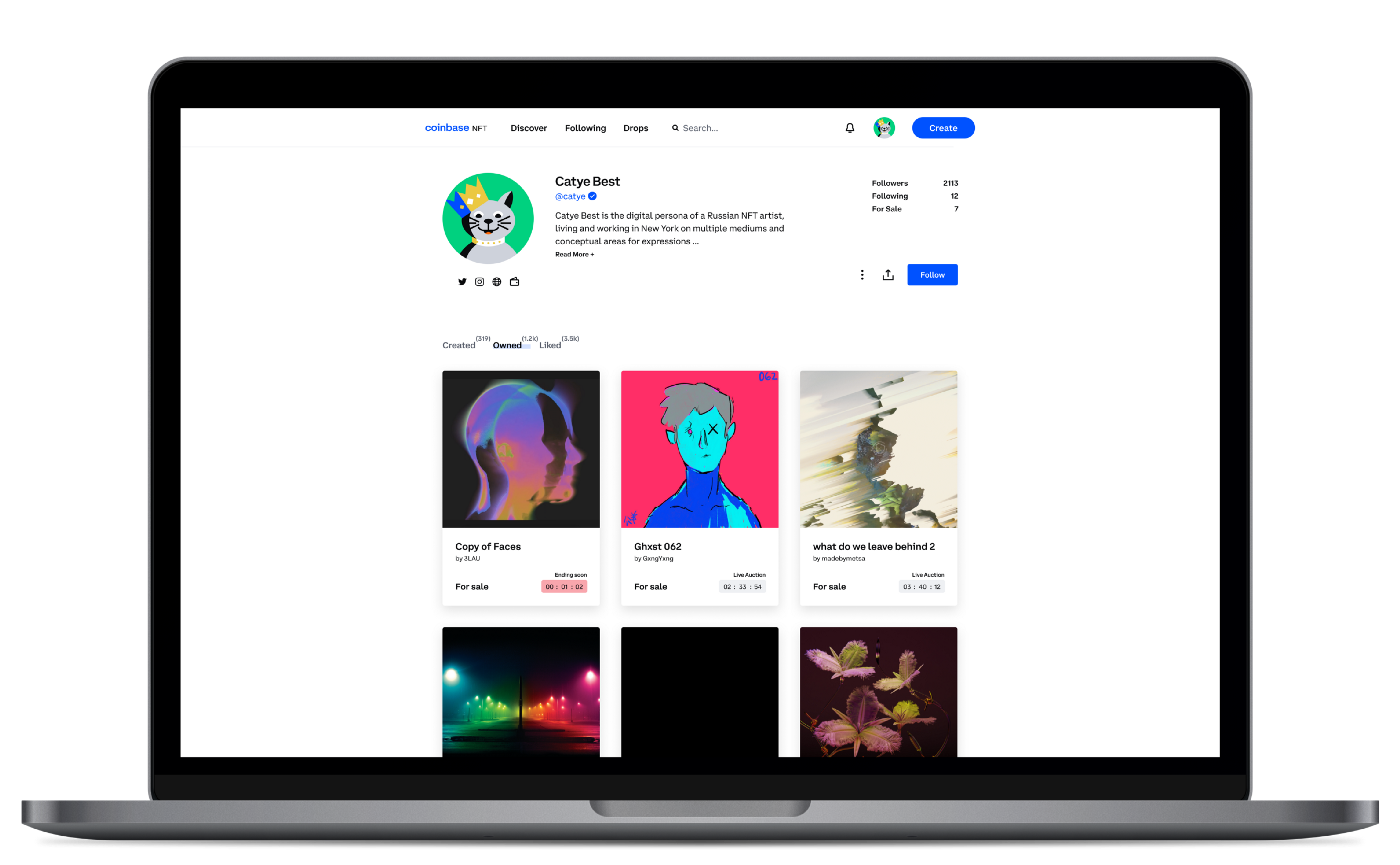 Coinbase's NFT marketplace UI.