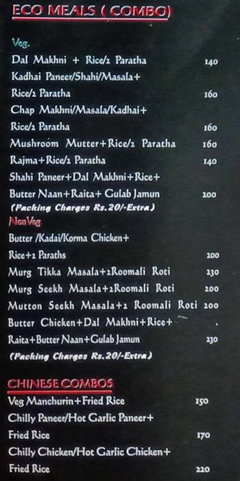 Kapoor's Pavilion Family Restaurant menu 