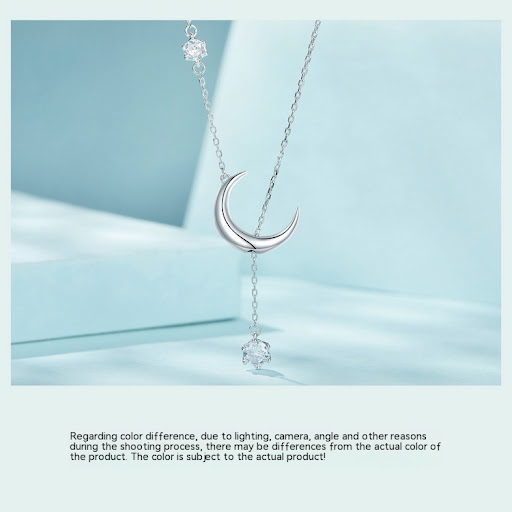Title 4, Simple Moon Necklace S925 Sterling Silver White...