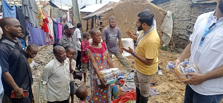 Mission Relief Africa chairperson Rafiok Rauf at Moroto slum in Tudor, Mvita constituency, on Saturday, May 6, 2023.