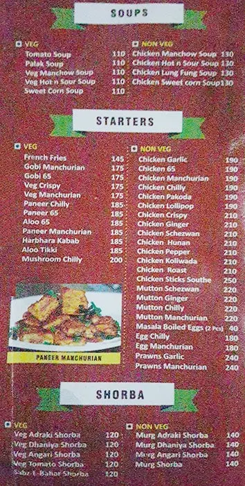 Paradise Foods menu 