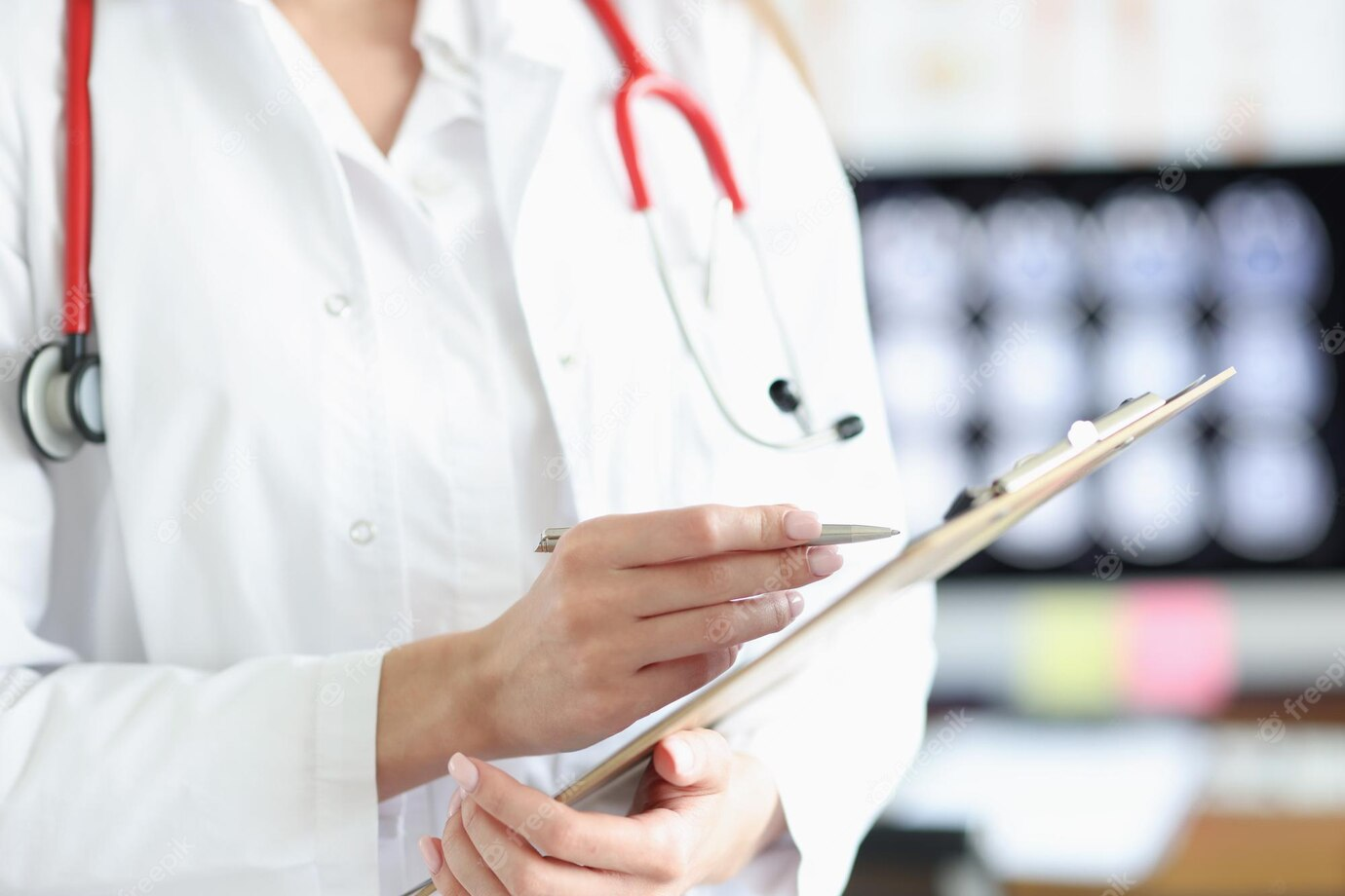 Malaysian medical student holds a clipboard with a prescription paper, preparing to apply to a UK medical school.