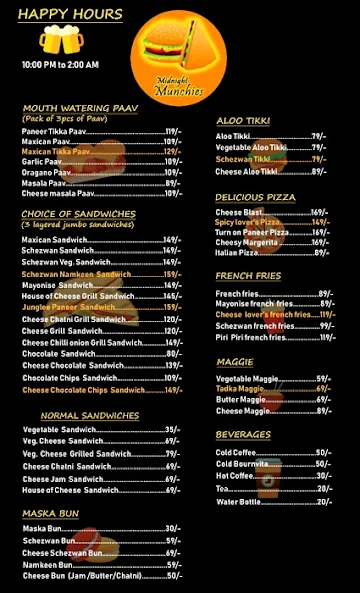 Midnight Munchies menu 