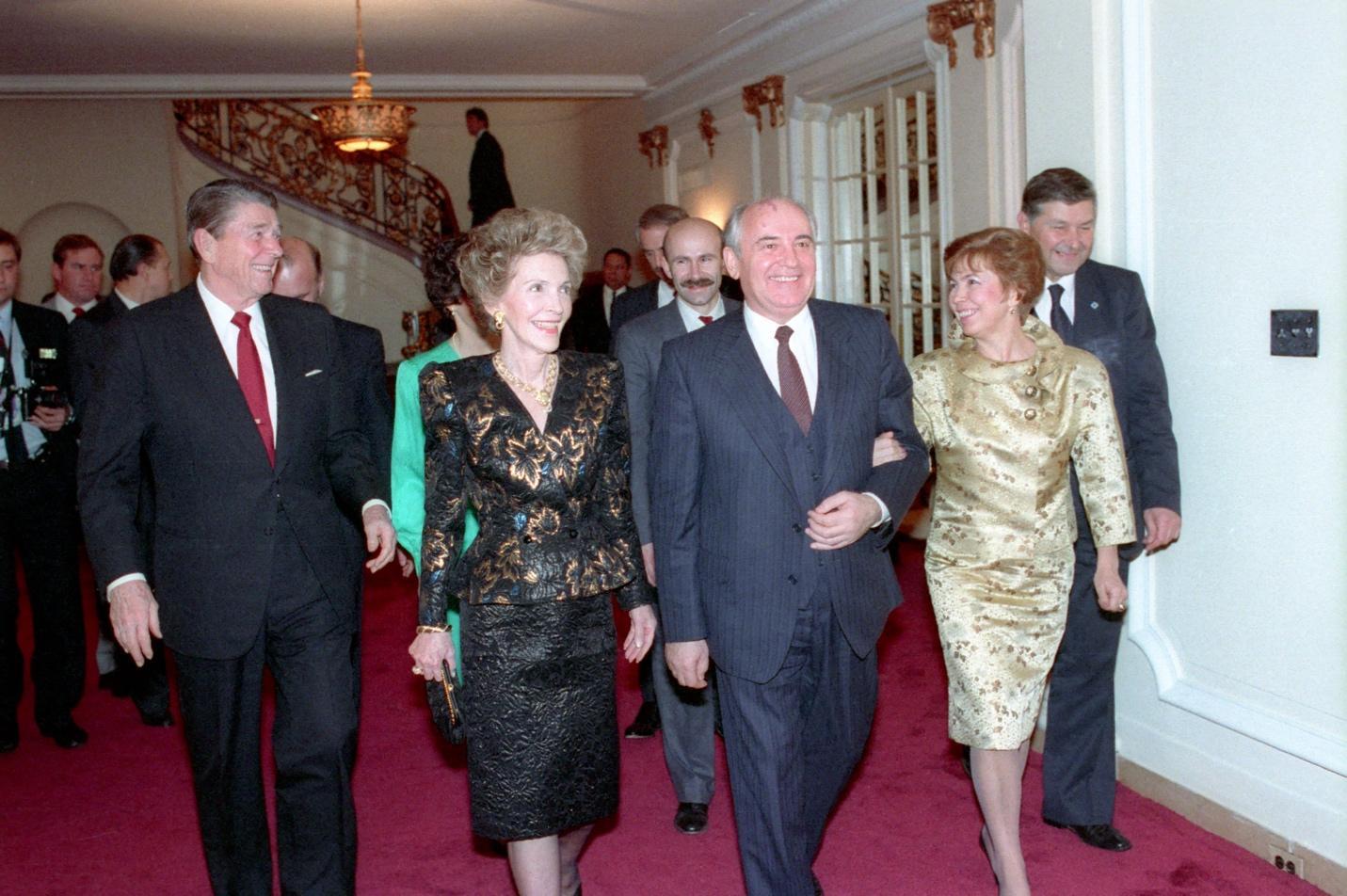 The Reagans and the Gorbachevs prior to a dinner at the Soviet Embassy in 1987