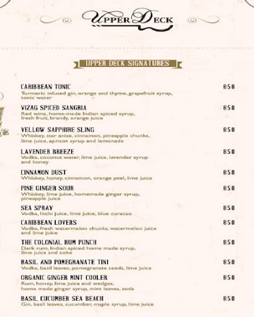 Upper Deck By Radisson Blu menu 