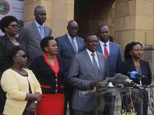 JSC led by Chief Justice David Maraga during a press conference where he warned politicians attacking the judiciary, September 19, 2017. /MONICAH MWANGI