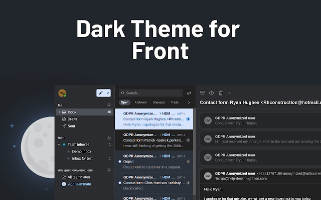 Dark theme for Front App chrome extension