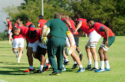 Scrums coach Matt Proudfoot leading a training session during the Springboks' training session at Fourways High School in Johannesburg in May 2017. 
