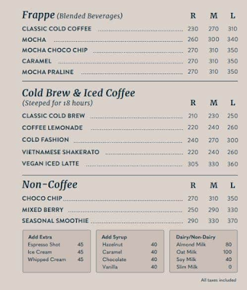 Third Wave Coffee menu 