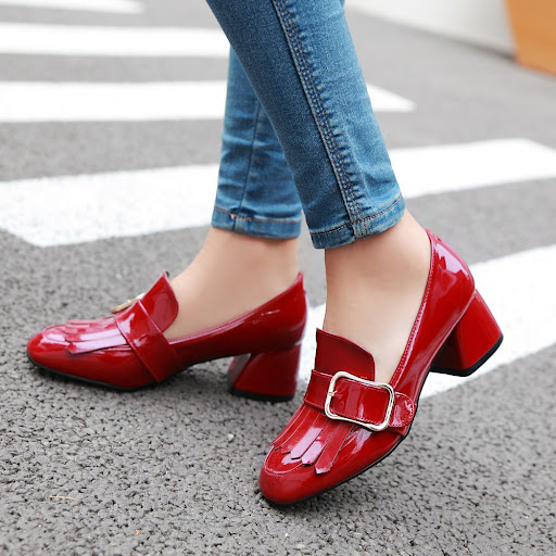 Title 5, Square Toe Patent Leather Belt Buckle Shoes for...