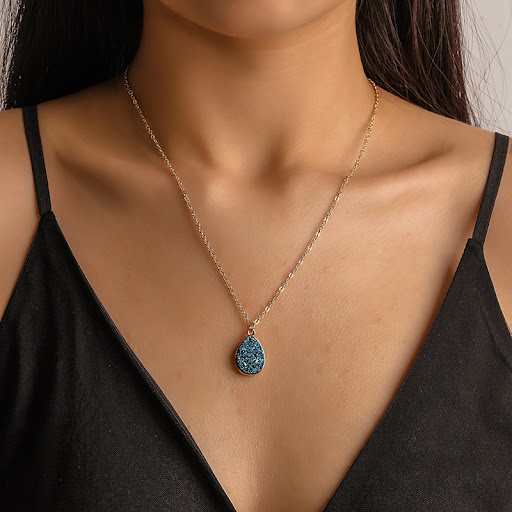 Title 6, Simple water drop pendant crystal cluster necklace