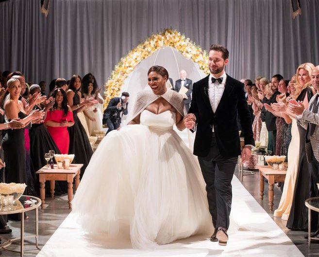 The newly married Serena Williams and Alexis Ohanian after they exchanged their vows.