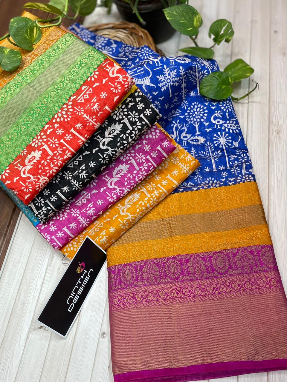 Printed JUTE PATTU LIGHT WEIGHT Sarees