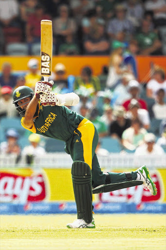 SMASH 'EM: Hashim Amla on his way to an ODI career-best of 159 against Ireland at Manuka Oval in Canberra yesterday