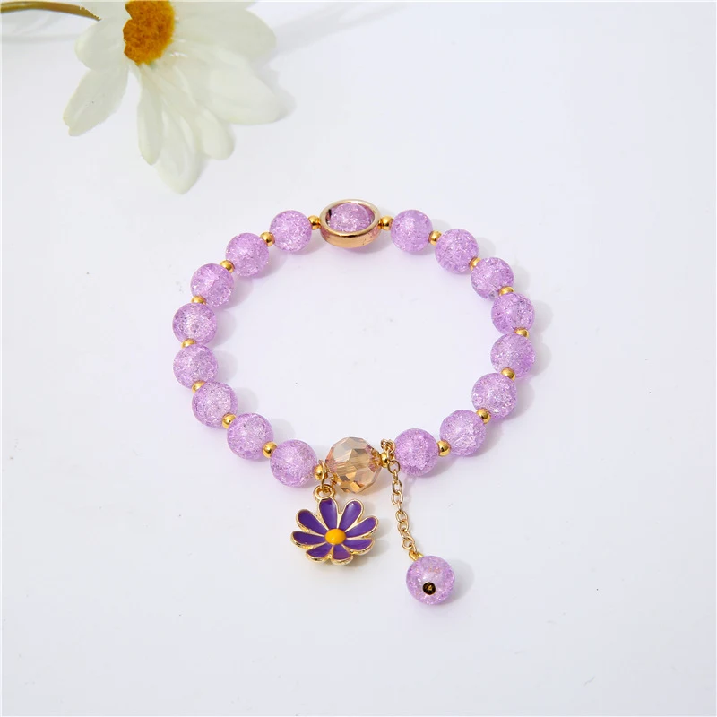 Pulseira de contas de cristal com fio de girassol, pulseira Ins. Adicione um toque de sol ao seu visual. Elegância e estilo em um acessório único.