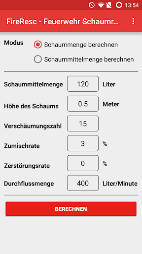 Feuerwehr Schaumrechner