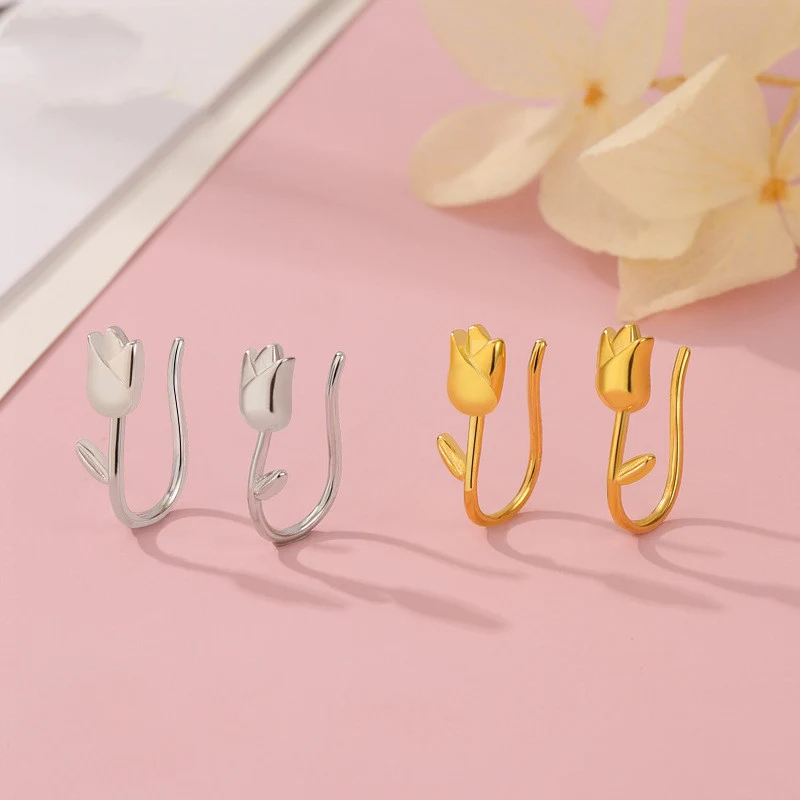S925 Zilveren oorhaken in havenstijl retro tulpen ontwerp, voor een vintage en elegante uitstraling. Perfect voor elke gelegenheid.