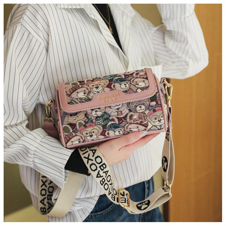 Fashion shoulder crossbody bag featuring a special-interest design, little bear cartoon pattern, a stylish and practical