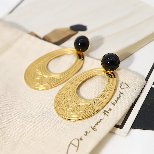 Title 6, 18K Gold-plated Titanium Steel Ring Earrings wi...