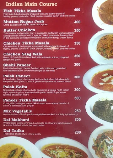 The Indian Grill Restaurant menu 