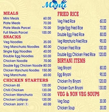 Sri Sai Madhuram Family Restaurant menu 