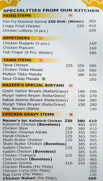 Nazeer Delicacies menu 