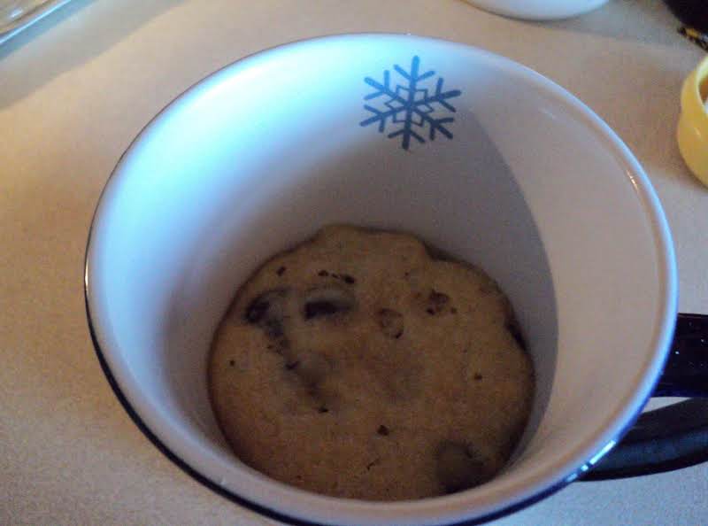 Fresh From The Microwave, And It Puffed Up To About 2 1/2 Inches Up The Cup...tastes Exactly Like A Chocolate Chip Cookie Right Out Of The Oven!!