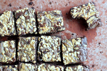 Fudgy Peanut Butter Swirl Brownies with Toffee + Sea Salt