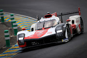 The #07 Toyota Gazoo Racing Toyota GR010 Hybrid of Mike Conway, Kamui Kobayashi, and Jose Maria Lopez in action during the 24 Hours of Le Mans.