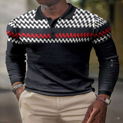 Title 6, 3D Digital Pattern Lapel POLO with long sleeves...
