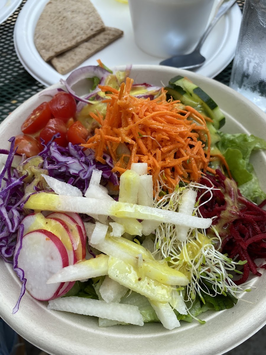 This is the house salad, half order. It's beautiful and filled with delicious things