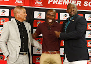 Cavin Johnson , Siyabonga Nomvethe and Steve Komphela during the PSL Awards press conference at Durban Intentional Convention Centre on May 13, 2019 in Durban, South Africa. 