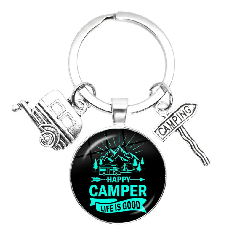 Porte-clés Pierre de Temps Ami Heureux Camping Sauvage Pendentif, l'accessoire idéal pour des aventures en plein air pleines de joie et d'amitié.