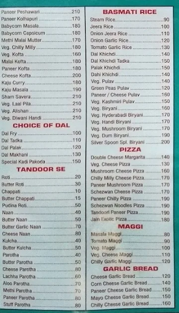 Silver Spoon Veg Restaurant menu 