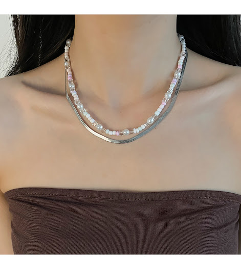 Title 6, Womens Colorful Beaded Snake Bones Chain Neckl...