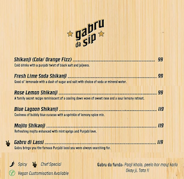 Gabru Di Chaap menu 