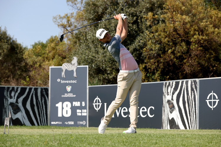 Jesper Svensson of Sweden tees off on the 18th hole during the Investec South African Open Championship at Blair Atholl on Friday.