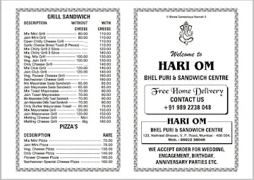 Hari Om Bhelpuri & Sandwitch Centre menu 