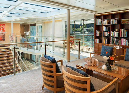 The light-filled atrium-like lobby of a Viking Longship. 