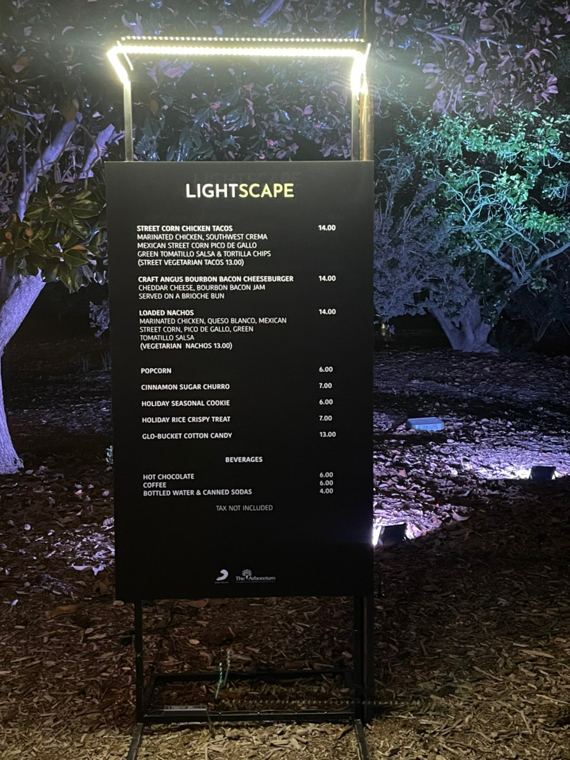 los angeles arboretum lightscape menu