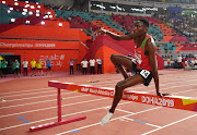 Conseslus Kipruto reacts during the World Athletics Championships at the Khalifa International Stadium in Doha, Qatar on October 4, 2019.