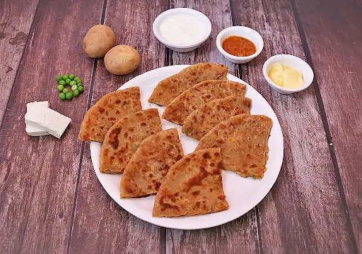 Aloo Paratha+Matar Paneer Paratha+Butter+Pickle+Curd