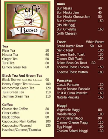 Cafe Baso menu 