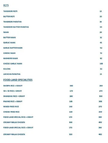 Cafe Food Land menu 