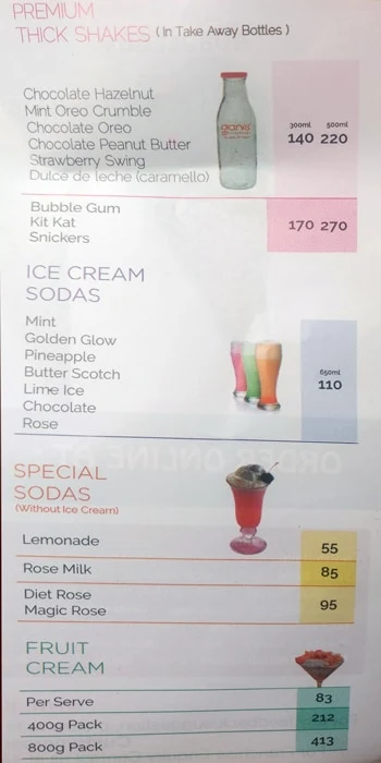 Giani's Ice Cream menu 