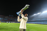 Mamelodi Sundowns coach Rulani Mokwena celebrates winning DStv Premiership during the DStv Premiership match between Mamelodi Sundowns and Maritzburg United at  Loftus Versfeld Stadium on May 16, 2023 in Pretoria.