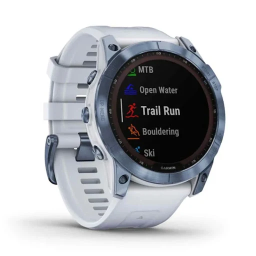 Đồng hồ thông minh fenix 7X, Sapphire, Solar, Màu đá trắng viền Titanium với dây Silicone, Đồng hồ GPS, SEA (010-02541-38 )