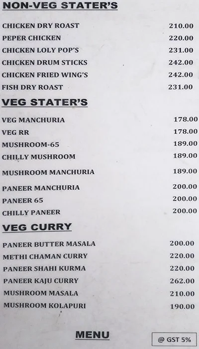 Sri Kanya menu 